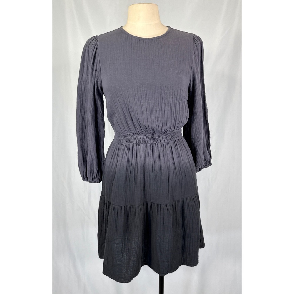 Universal Thread Gray Ombre Gauze Tiered Dress XS LongSleeve Pockets Cottagecore